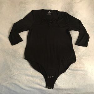 American Eagle Black Lace Up Body Top
